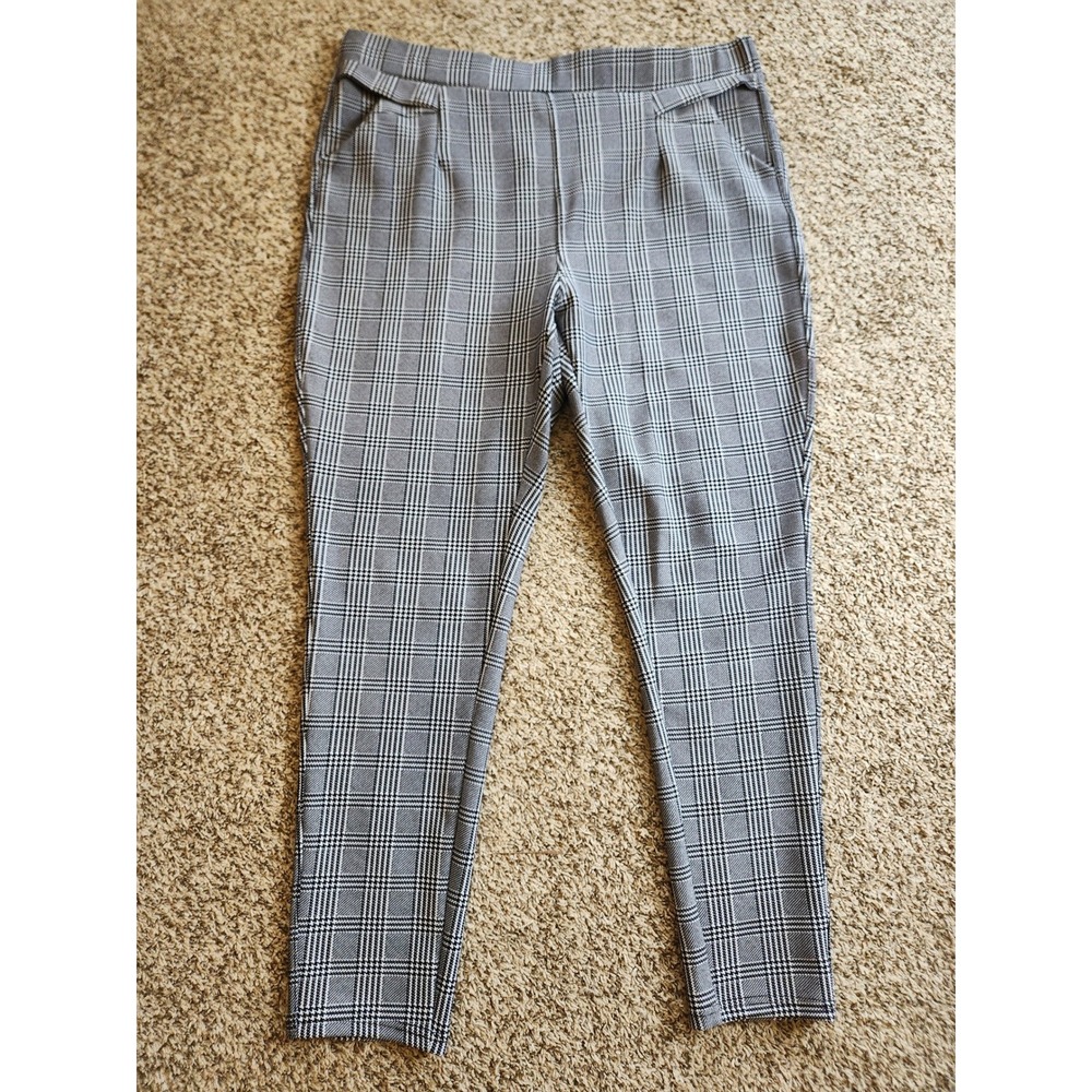 Bae City Womens 3X Glen Plaid Pull On Pants Black White High Rise Skinny Pants